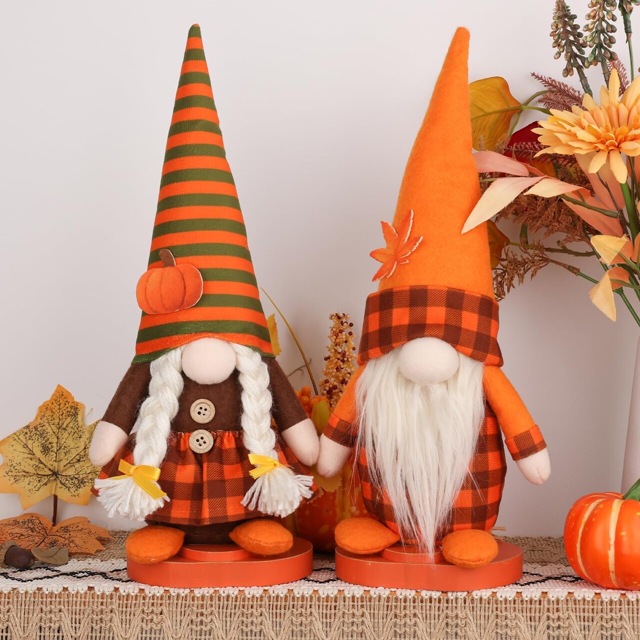 Thanksgiving Gnomes Plush Decorations – Cute Fall Harvest Figurines for Home, Office, Tiered Tray, Living Room, Table Display, 2-Piece Set